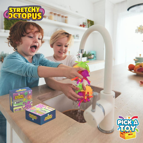 Octopus Wall Crawling Sticky Toys for Kids, 4 Pack Soft Flexible Squishy Walkers, Colorful Climbers for Birthday Party