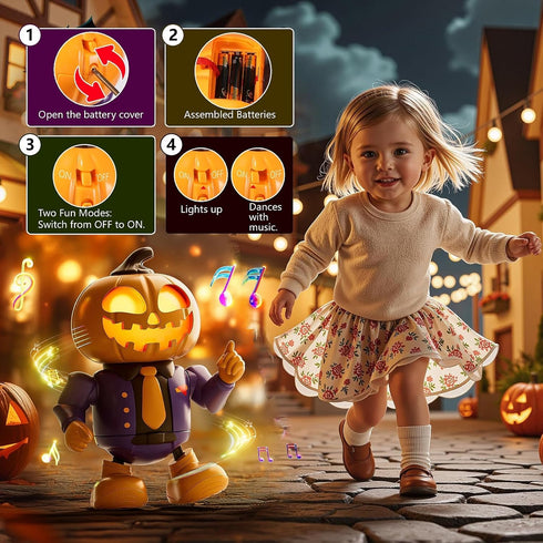 3-7, Halloween Themed Toys, Pumpkin Dancing Robot Plays Spooky Music and Lights Up Eyes, Fun Interactive Sensory Toy