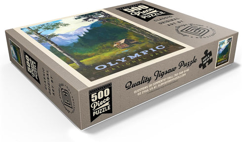 MyPuzzle Olympic National Park: Enchanted Valley Chalet, Vintage Poster - 500 Piece Jigsaw Puzzle for Adults
