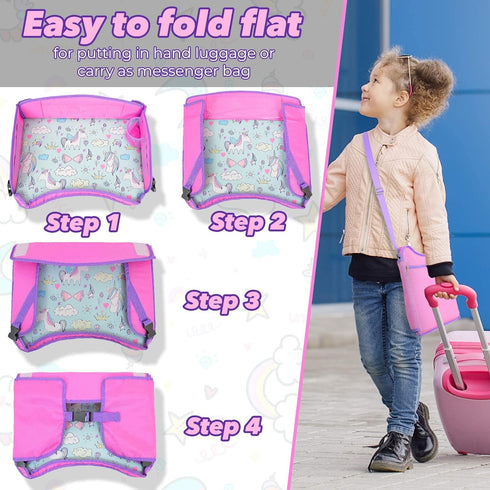 ecoZen Lifestyle Kids Travel Tray for Car, Toddler Lap Desk Organizer for Airplane, Pink Car Seat Tray for Kids Travel