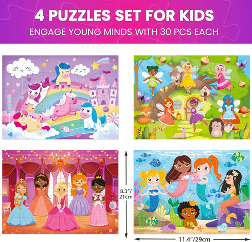 QUOKKA Puzzles for Toddlers 3-5: 4 x 30 Pieces Learning Jigsaw Puzzles for Kids Ages 2-4, Educational Toys