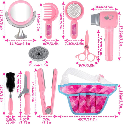 Set Set deAO Hair Salon Toys for Girls Beauty Salon Kids Pretend Hair Styling with Hairdryer, Mirror, Curling Iron