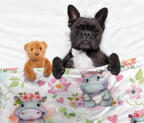 Cute Hippo Floral Baby Blanket - Super Soft Swaddle Newborn Cozy Receiving Blanket for Crib 40x30