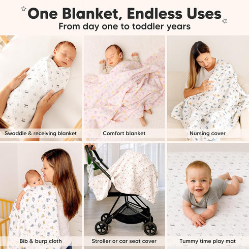 3-Pack 47x47 Muslin Swaddle Blankets for Newborns Boy,Girl Large Cotton Muslin Baby Blanket, Nursery Swaddling