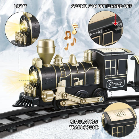 Set, 4-8 6 Electric Train Ages Christmas Train with Locomotive, Passenger Car, Curves, LED Light & Sound Indoor Toy