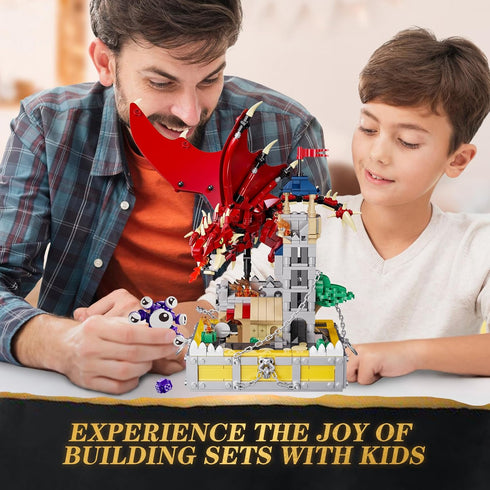 WINNER SPACE Dragons & Treasures Building Block Sets, 927 Pcs Red Dragon Medieval Castle Kits for Kids 8-12+
