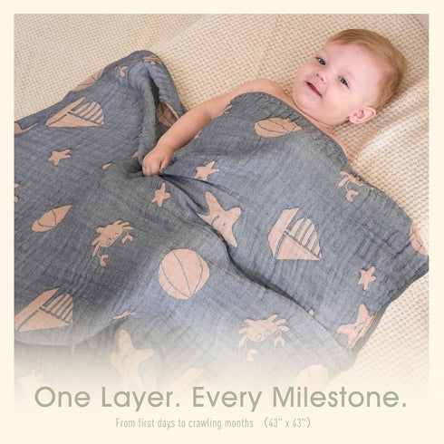 (1 Pack Ultra Soft Muslin Baby Blanket, A Versatile Swaddle and Crib for Babies, Toddlers, Boys, and Girls Ocean)