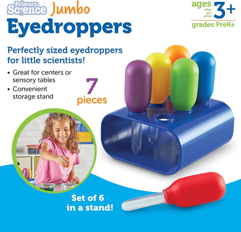 Learning Resources Jumbo Eyedroppers Set of 6 with Stand - Ages 3+ - Preschool Science Tools