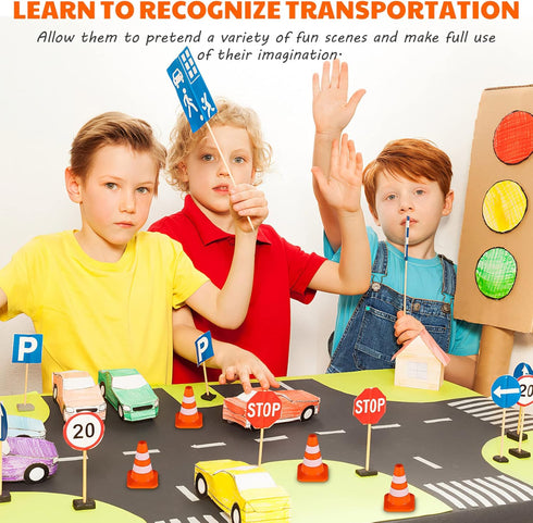 STOBOK Traffic Cone, 14 PCS Miniature Traffic Signs Toys, Construction Toys for Kids Educational Roadblock Toy