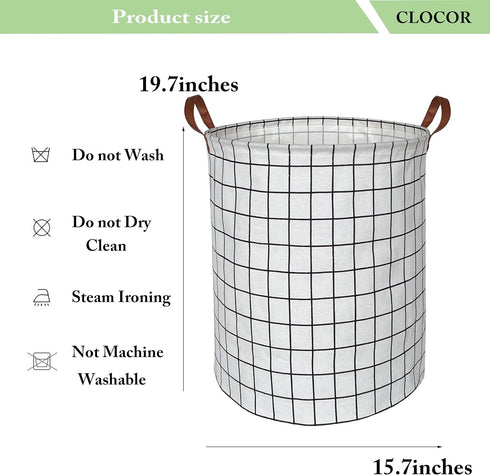 CLOCOR Collapsible Round Laundry Hamper - Large Storage Basket for Boys and Girls - White Check