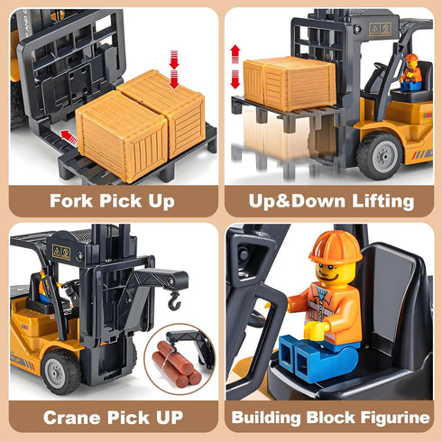VijiSuki 2.4Ghz Lights,Sound,1/24 11 Set Remote Control Forklift with Trailer,RC Forklift Truck with Spray, Cool Scale