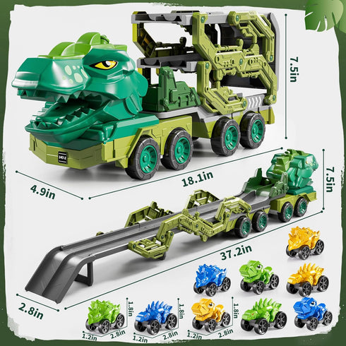 10 1 3-5 4-8 9 5-7 in Dinosaur Truck Toys for Kids Aged with Foldable Race Track, Carrier Truck with Dinosaur Toy Car