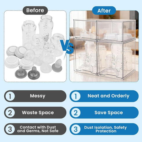 Countertop (2 Small+2 yanyoyo Baby Bottle Storage Organizer - Acrylic Storage Containers, Clear Stackable Drawer Baby