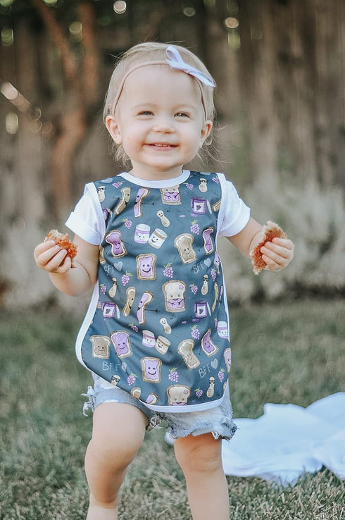 BapronBaby PBJ Pals Bapron - No Neck Tie Safer Bib for Baby & Toddler, Soft Waterproof, Machine Washable, Sz 6m-3T