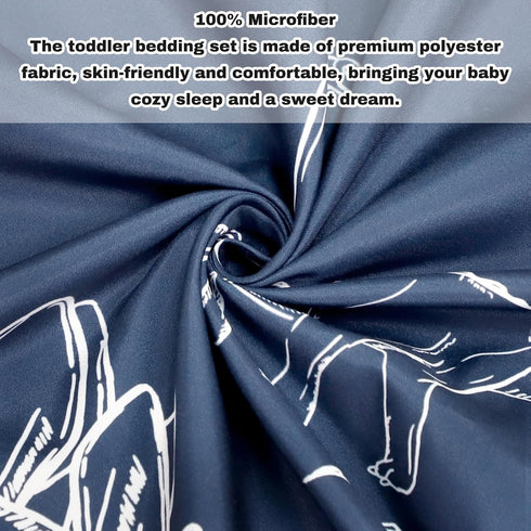 4 Set Set, Pieces Dinosaur Toddler Bedding for Boys, Soft Breathable Toddler Comforter Dino Print Navy, Includes