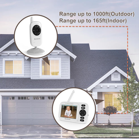 Baby Monitor with Camera and Audio, 3.2'' IPS Portable Monitor, 1000ft Long Range, Infrared Night Vision