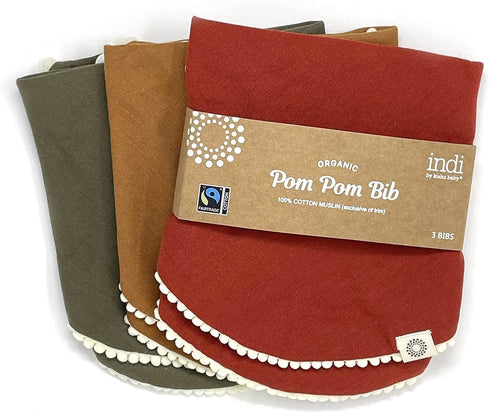 4-Way 8 Kishu Baby Indi - Fairtrade Organic Baby Bibs for Girls or Boys - Rounded, Reversible, Layer Muslin Drool Bibs