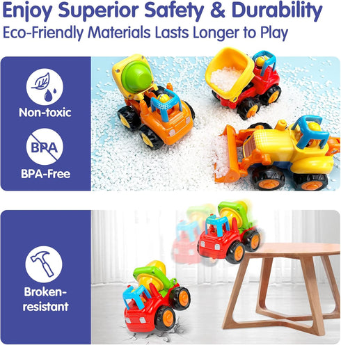 HOLA Toys for 1 Year Old Boy Birthday Gift - 4 PCS Toy Trucks, 4WD Friction Power Car Toys for 2 Year Old Boy