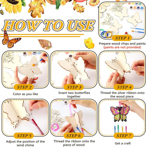 GlikCeil 30 Pack Summer Butterfly Wind Chime Making Kit Spring Make Your Own Wooden DIY Butterfly Wind Chime Arts