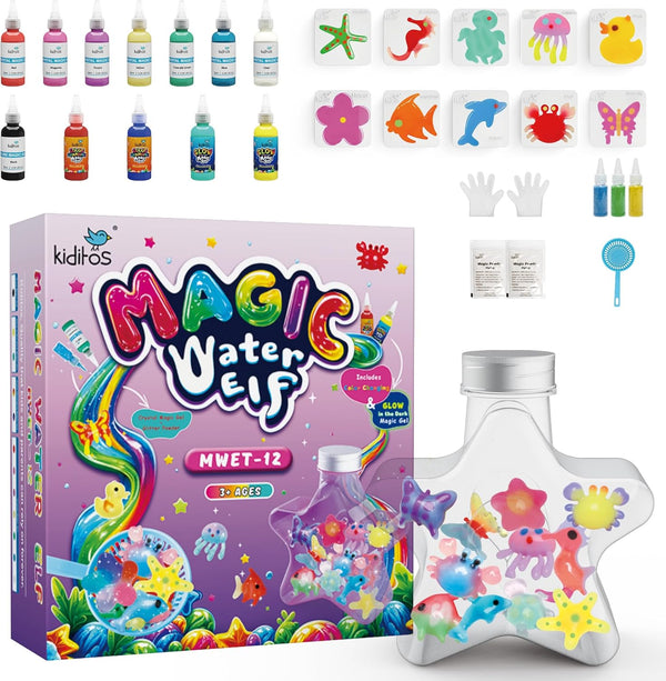 Kiditos Magic Water Elf Toy KitSquishies for Kids,12 Gels+10 Molds&1 Bottle, Magic