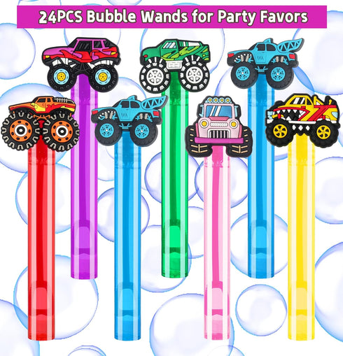 PLOUGVI 24Pcs Truck Bubble Wands for Birthday Party Favors Decorations, Durable Truck Bubble Toys for Kids Pinata
