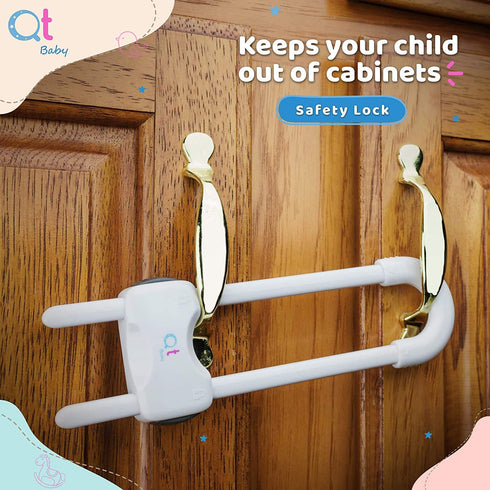 Closet (Pack 4, QT BABY Baby Proofing Cabinet Locks | Adjustable U Shaped Baby Safety Latches for Drawers, Fridge