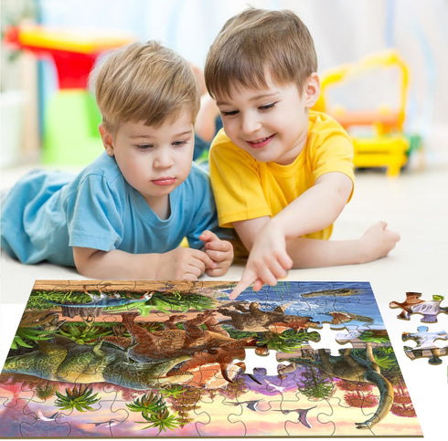 Dinosaur Puzzles for Kids Ages 4-8, 2 Packs 60 Pieces Jigsaw Puzzle for Toddler Learning Toys