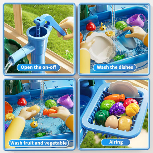 2 3 4 5 6 3-8, 2+ 3-5 Water Table Play Sink Toy for Kids Years Old - Outdoor Kitchen with Running Water, Fishing Games