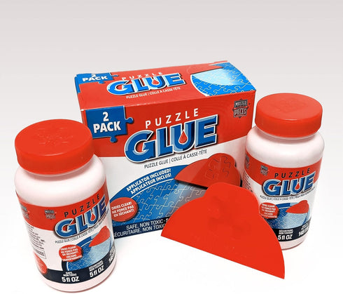2 Pack, 5 oz MasterPieces Puzzle Glue with Wide Plastic Spreader, Easy to Apply, Dries Quick and Clear, Protects