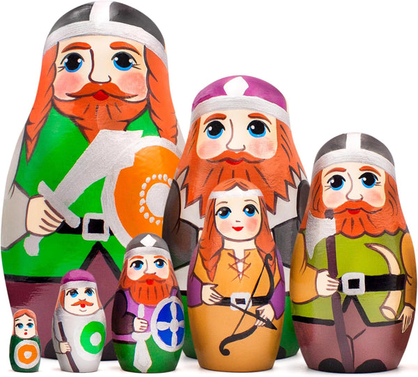 AEVVV Vikings Nesting Dolls Set of 7 pcs - Scandinavian Viking Home Decor for Boys - Muñecas Rusas
