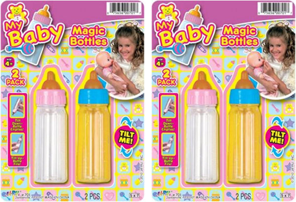 JA-RU Magic Baby Doll Bottles (4 Pack) - Milk and Juice Bottles,