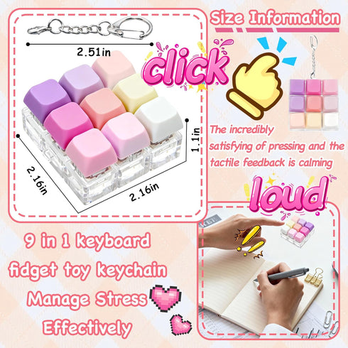 ILHSTY 9-in-1 (9 Keyboard Fidget Toy Clicker Fidget Keychain, Stress Relief Desk Toys Decompression Button Keyboard