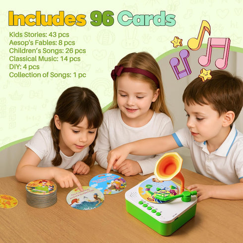 yimido 96 Kids Phonograph Toddler Record Player with Learning Cards, Early Education Machine Record Player Music Box