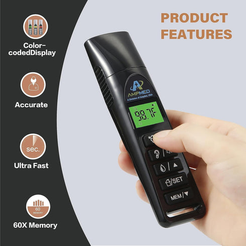 Amplim No Touch Professional Ear and Forehead Thermometer, Non-Contact Baby Thermometer for Kids, Touchless