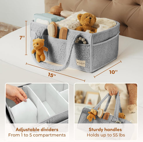 Sweety Fox Baby Diaper Caddy Organizer with Handle - Portable Sherpa Nursery Basket - Car Diaper Organizer, Cleaning