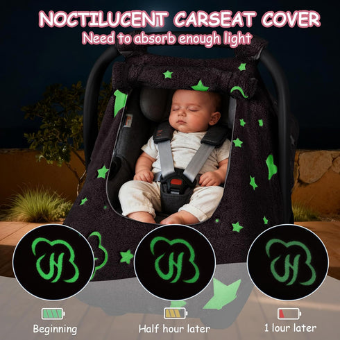2 Car Seat Cover Baby Girls Boys, Soft Flannel Infant Carseat Cover with Zipper Windows, Star Carrier Cover Canopy Glow
