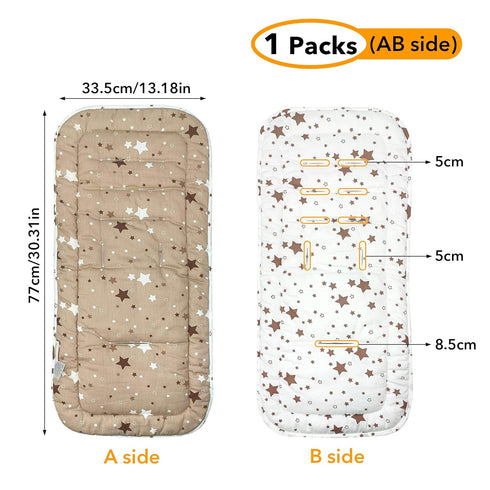 Baby Stroller Cushion, Infant Car Seat Insert, Reversible Universal Soft Newborn Stroller Mat, 100% Cotton Cover