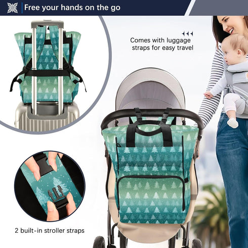 SUABO Backpack Tree Green Gradient Pattern Baby Diaper Bag Large Bag Waterproof Travel Diaper Bags for Moms and Dads