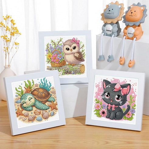 ajepon 6 Pack 8-12, (6x6inch) Animal Diamond Art Kits for Kids, Cute Animals Diamond Art for Kids Ages Cat Dog Turtle