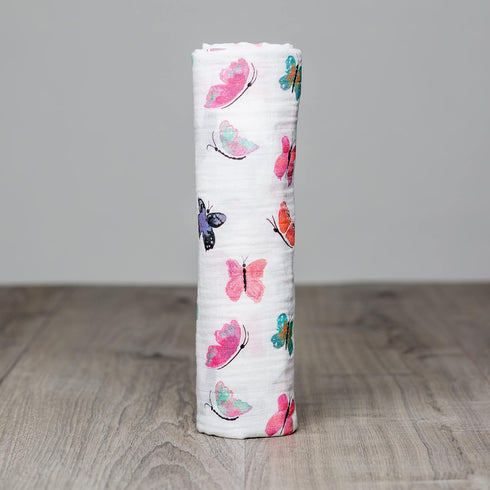 Lulujo Baby 100% Cotton Muslin Swaddle Blanket, 47 x 47-Inches, Butterfly Design