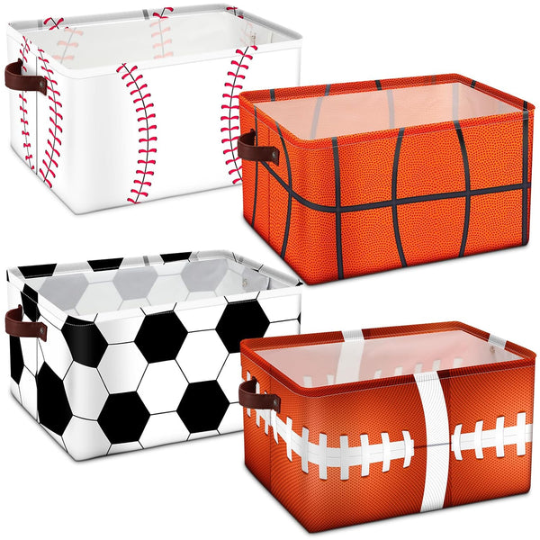 Bokon 4 Pcs Sports Ball Storage Basket Bin Fabric Toys Storage Cube