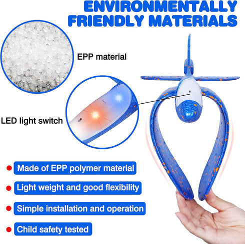 CUKU 4 Pack LED Light Airplane Toys - 17.5" Large Throwing Foam Plane, Outdoor Flying Toys for Kids