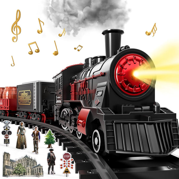 Train Set for Toddlers 2-4, Electrical Trains with Track, Smoke, Light, Sound