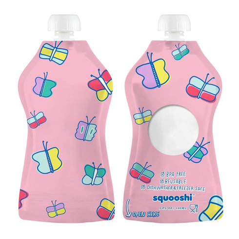12 Pack 5 oz Squooshi Reusable Baby Food Pouches for Toddlers | BPA Free Plastic, Food Safe, Freezer Safe | Refillable