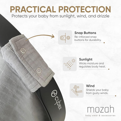 MOZAH Baby Car Seat Cover in Belgian Grey, 100% Organic Muslin, Soft and Breathable Infant Car Seat Essentials