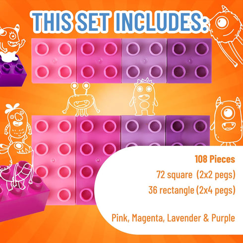 Set 3+ 108pc, Strictly Briks Jumbo Building Blocks - Enhances Fine Motor Skills for Age - Vibrant Colorful Blocks