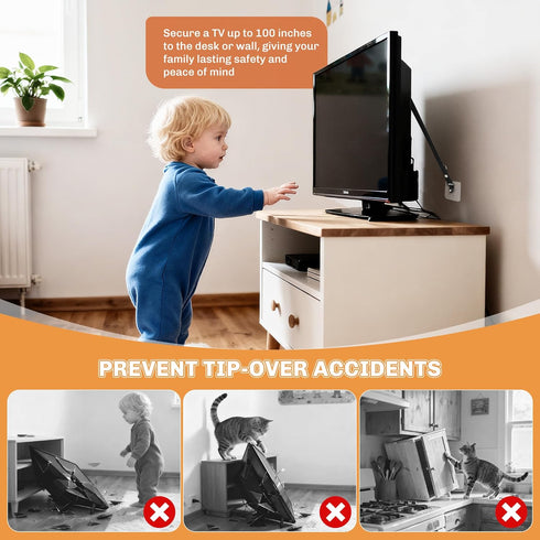 Gicyiit 2 Pack Adjustable TV Safety Straps for Flat Screen, No-Drill Adhesive Anti-Tip TV Furniture Anchors for Baby