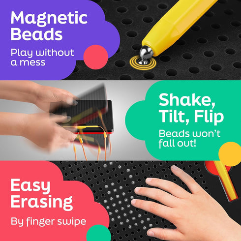 Magnetic Drawing Board for Toddlers & Kids - Toddler Doodle & Sketch Toys, Includes Magnet Stylus Pen and Beads for