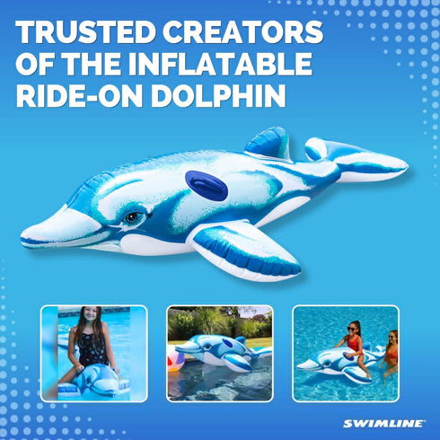 SWIMLINE Summer 75", Inflatable Ride-On Pool Float Fun Raft for Pools, Beaches, and Parties, Large Dolphin, Blue
