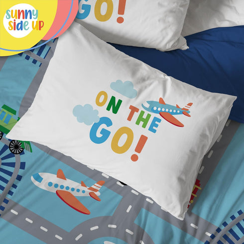 Set 4 Set Sunny Side Up On The Go Toddler Comforter - Piece Preschool Bedding Includes Comforter, Sheets & Pillow Cover